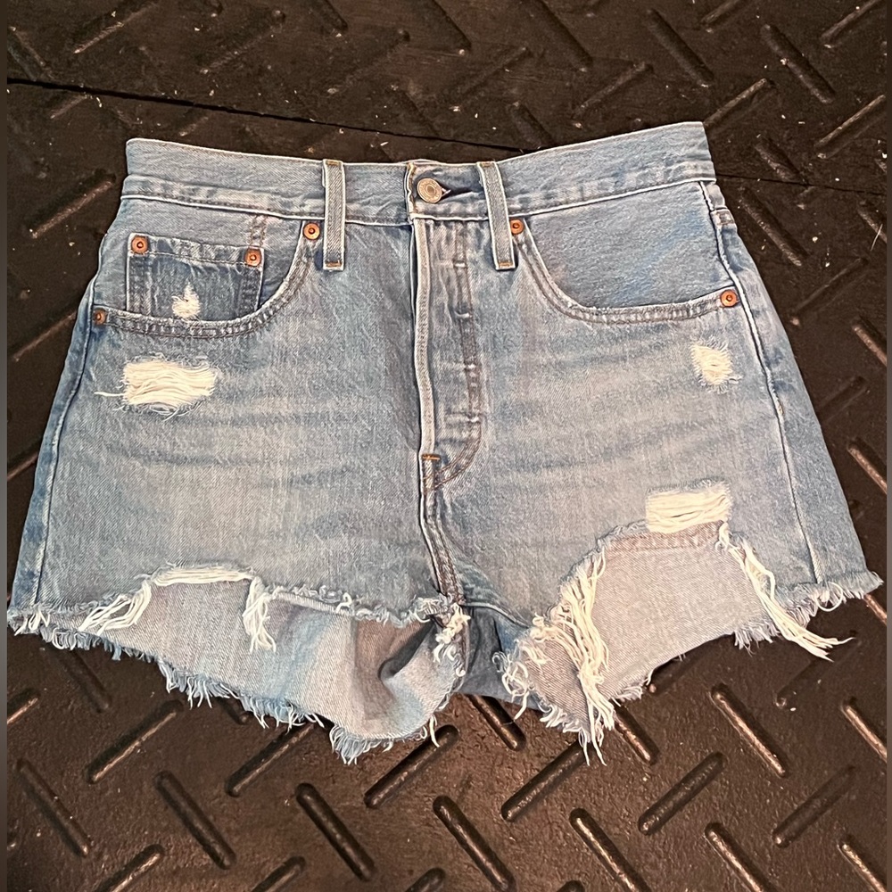 Levi's Blue 501 Jean Shorts Distressed Cut-Off Style